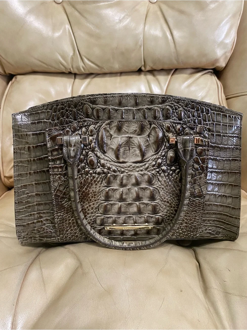 LKNW Brahmin Olive Green Greta Satchel w/Strap Melbourne Leather - Picture 1 of 14
